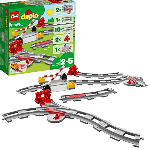 LEGO DUPLO Eisenbahn Schienen, Zugschienen-Bauset mit rotem Signalstein, Kinderspielzeug für Jungen und Mädchen ab 2 Jahren, Steine 10882 von LEGO