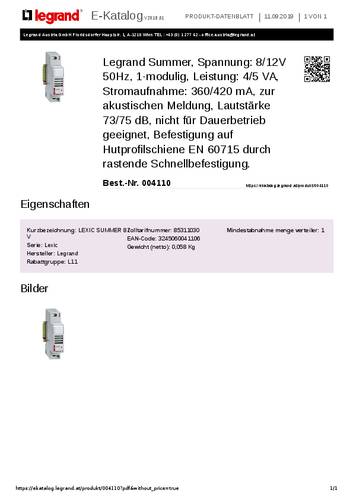 Legrand 004110 Summer Kunststoff Stein-Grau 0.42A 12V 1St. von LEGRAND