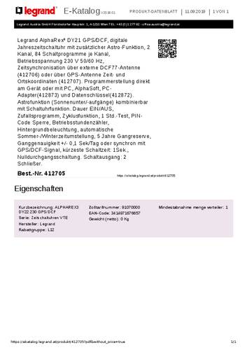 Legrand 412705 Hutschienen-Zeitschaltuhr digital 230V von LEGRAND