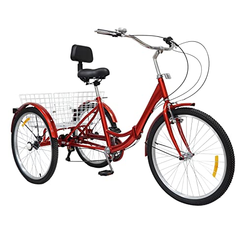 24 Zoll Dreirad Fahrrad Erwachsene Senioren Trike Mit Einkaufskorb Adult Tricycle High Carbon Steel Frame 265Lbs KapazitäT Faltbares Design Hinterem Korb Verstellbarer Sitz FüR Shopping Rot 24 Zoll Dreirad Fahrrad Erwachsene Senioren Trike Mit Einkaufskorb Adult Tricycle High Carbon Steel Frame 265Lbs KapazitäT Faltbares Design Hinterem Korb Verstellbarer Sitz FüR Shopping Rot von Legwfdthy