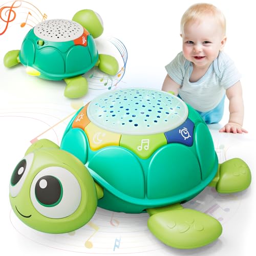 Lehoo Castle Baby Krabbel Spielzeug ab 3 6 9 Monate, Schildkröten Baby Spielzeug mit Musik und Projektor, Frühkindliches Lernspielzeug Pädagogisches fur 1 Jahr, Neugeborenes Spielzeug Geschenk von Lehoo Castle