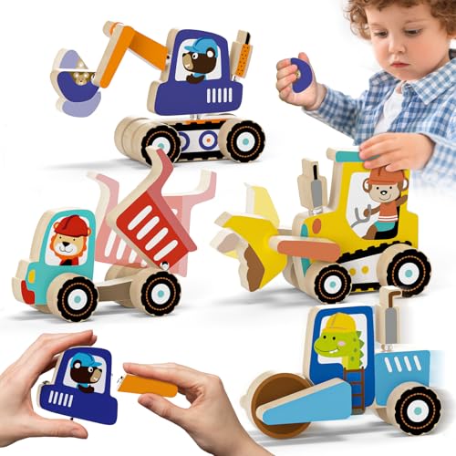Lehoo Castle Montessori Spielzeug ab 3 4 5 Jahre, Feinmotorik ab 3 Jahre Konstruktionsspielzeug mit Buttons, Bagger Spielzeug Holzspielzeug fur Junge 3 4 5 Jahre von Lehoo Castle