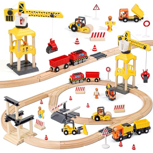 Lehoo Castle Holzeisenbahn, 68 Pcs Eisenbahn Holz mit Kran Spielzeug, Eisenbahn Kinder Elektrisch, Holz Eisenbahn Kinder mit Bagger Lehoo Castle Holzeisenbahn, 68 Pcs Eisenbahn Holz mit Kran Spielzeug, Eisenbahn Kinder Elektrisch, Holz Eisenbahn Kinder mit Bagger von Lehoo Castle
