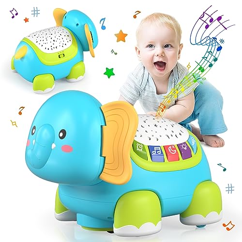 Lehoo Castle Baby Krabbel Spielzeug ab 3 6 9 Monate, Elefanten Baby Spielzeug mit Musik und Projektor, Frühkindliches Lernspielzeug Pädagogisches fur 1 Jahr, Neugeborenes Spielzeug Geschenk von Lehoo Castle