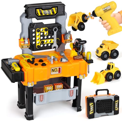Lehoo Castle Werkbank für Kinder ab 2 Jahre, Werkzeug Set mit Elektro-Bohrmaschine & 2 abnehmbaren Baustellenfahrzeugen, Werkzeugkoffer Lernspielzeug ab 2-4 Jahre Junge Lehoo Castle Werkbank für Kinder ab 2 Jahre, Werkzeug Set mit Elektro-Bohrmaschine & 2 abnehmbaren Baustellenfahrzeugen, Werkzeugkoffer Lernspielzeug ab 2-4 Jahre Junge von Lehoo Castle