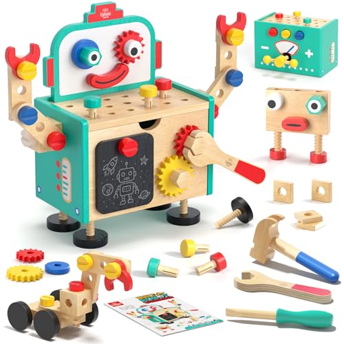 Lehoo Castle Werkzeugkoffer Kinder Werkbank Montessori Kinderspielzeug ab 2 Jahre, Roboter Kinderwerkzeug Holzspielzeug, Geschenk Junge Mädchen Werkzeug Motorik Lernspiele 2 3 4 Jahre Lehoo Castle Werkzeugkoffer Kinder Werkbank Montessori Kinderspielzeug ab 2 Jahre, Roboter Kinderwerkzeug Holzspielzeug, Geschenk Junge Mädchen Werkzeug Motorik Lernspiele 2 3 4 Jahre von Lehoo Castle