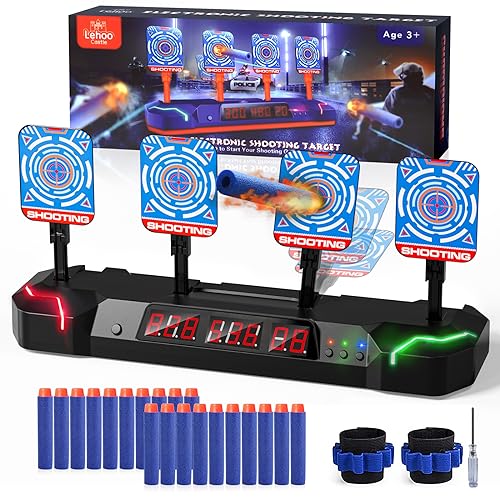 Lehoo Castle Zielscheibe für Nerf Pistole, Nerf Zielscheibe mit Licht, Sounds, Auto-Reset Nerf Zielscheibe Elektrisch mit 3 Modes, Spielzeug Geschenke für 6 7 8 9 10 Jahre Kinder Jungen(Schwarz) von Lehoo Castle