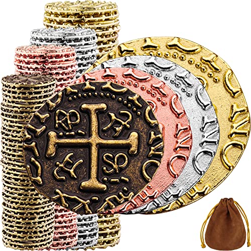 Piraten Münzen Zubehör, 100 Bronze, Silber, Rose & Goldmünzen-Set, Metall Goldtaler Deko Dublonen für DND Brettspiele, Cosplay, Realistische Mittelalter Geld-Imitation, Piratenschatz - Mix Größen von Leib Games