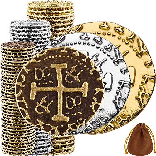 Piraten Münzen Zubehör, 102 Bronze, Silber & Goldmünzen-Set, Metall Goldtaler Deko Dublonen für DND Brettspiele, Cosplay, Realistische Mittelalter Geld-Imitation, Piratenschatz - M, L, XL Größen Mix Piraten Münzen Zubehör, 102 Bronze, Silber & Goldmünzen-Set, Metall Goldtaler Deko Dublonen für DND Brettspiele, Cosplay, Realistische Mittelalter Geld-Imitation, Piratenschatz - M, L, XL Größen Mix von Leib Games
