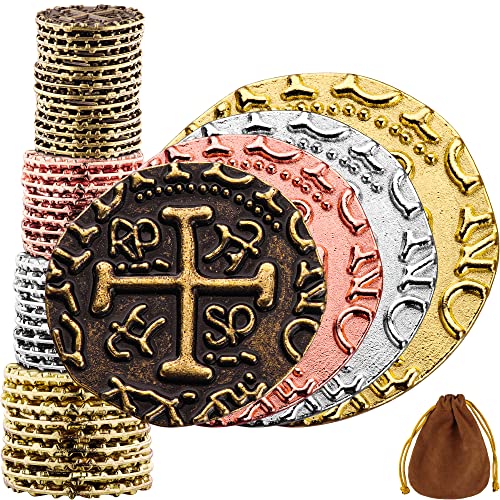 Piraten Münzen Zubehör, 36 Bronze, Silber, Rose & Goldmünzen-Set, Metall Goldtaler Deko Dublonen für DND Brettspiele, Cosplay, Realistische Mittelalter Geld-Imitation, Piratenschatz - Mix Größen von Leib Games