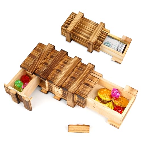 2 Stück Magische Geschenkbox aus Holz, Magische Rätselbox mit Sicheren Fächern, Kreative Geldgeschenkbox für Hochzeit Gutscheine Geschenk Schmuck Geld, Geburtstag von Leikedun