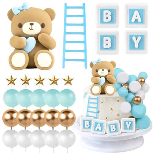 Blauer Bär Kuchendekoration, Baby Dusche Kuchen Dekorationen, Taufe Junge Tortendeko Mädchen 1 Jahr für Bär Baby Dusche Kuchen Dekor Babyshower Geburtstag Party Blauer Bär Kuchendekoration, Baby Dusche Kuchen Dekorationen, Taufe Junge Tortendeko Mädchen 1 Jahr für Bär Baby Dusche Kuchen Dekor Babyshower Geburtstag Party von Leikedun