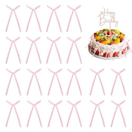 Happy Birthday Tortendeko Rosa,Happy Birthday Cake Topper mit 20 Schleifen,Acryl Tortendeko Happy Birthday Roségold,Cupcake Topper Geburtstag für Mädchen Hochzeit Valentinstag Cake Decoration von Leikedun