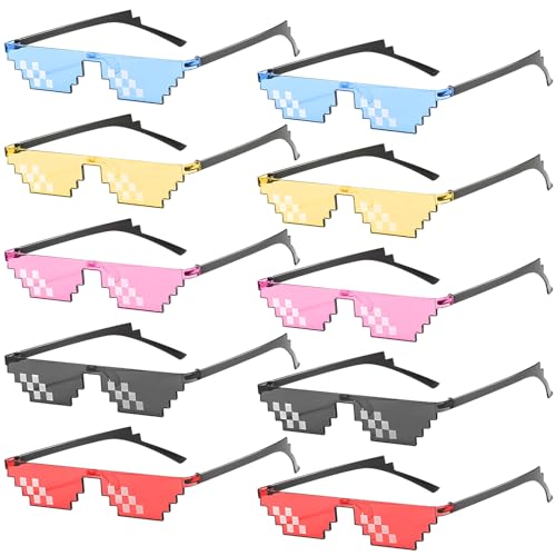 Leikurvo 10 Stück Thug Life Sonnenbrille: Mosaik Brille Party Sonnenbrille MLG Fun Sonnenbrille Unisex Sonnenbrillen Spielzeug Pixel Brille Set ideal für Partys und Verkleidungen, Bunt Leikurvo 10 Stück Thug Life Sonnenbrille: Mosaik Brille Party Sonnenbrille MLG Fun Sonnenbrille Unisex Sonnenbrillen Spielzeug Pixel Brille Set ideal für Partys und Verkleidungen, Bunt von Leikurvo