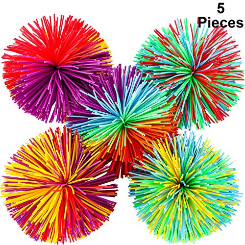 5 Stücke AFFE Stringy Sensory Fidget Balls - Weiche Regenbogen Pom Bouncy Stress Ball Mit Aufbewahrungstasche, Mehrfarbig von Leinuosen