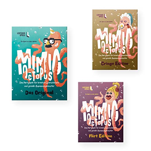 Leipziger Spiele Mimic Octopus - Das kommunikative Partyspiel für Erwachsene und Jugendliche - Set aus 3 Editionen: Original, Cringe & Flirt von Leipziger Spiele