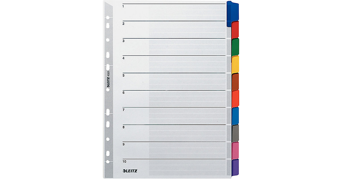 Register 4321 Blanko Karton, mit farbigen Tabs, A4, 10 Blatt Register 4321 Blanko Karton, mit farbigen Tabs, A4, 10 Blatt von Leitz
