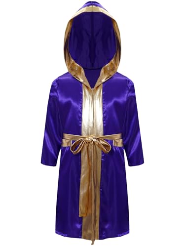 Lejafay Bata Boxeo Kinderkostüm Mit Kapuze Und Gürtel Party Fashion Boxkampf Kostüm Cosplay Party Wettbewerb 5 16 Jahre Lila 134-140 von Lejafay