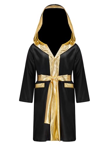 Lejafay Bata Boxeo Kinderkostüm Mit Kapuze Und Gürtel Party Fashion Boxkampf Kostüm Cosplay Party Wettbewerb 5 16 Jahre Schwarz 122-128 von Lejafay