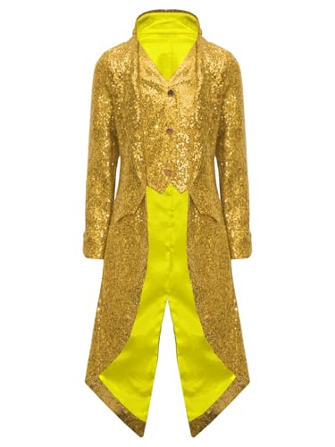 Lejafay Kinder Party Jacke Mit Pailletten Mittelalterliche Steampunk Jacke Mit Falscher Weste Smoking Karnevalskostüm Für 516 Jahre Gold 158-164 Lejafay Kinder Party Jacke Mit Pailletten Mittelalterliche Steampunk Jacke Mit Falscher Weste Smoking Karnevalskostüm Für 516 Jahre Gold 158-164 von Lejafay