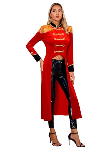 Lejafay Zirkus Dompteur Jacke Kostüm Damen Jacke Samt Gothic Renaissance Kostüm Luxus Ringmaster Größen Sxl Rot XL von Lejafay
