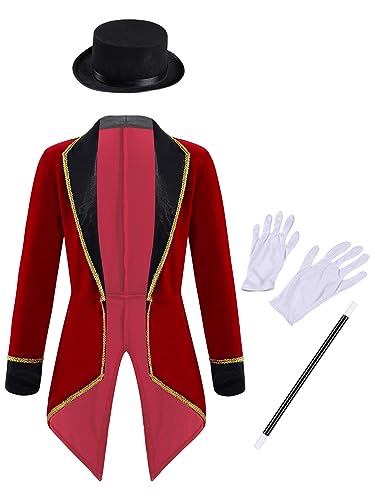 Lejafay Zirkusmeister Kostüm Für Kinder Mit Hut Handschuhen Und Zauberstab Zirkusdirektor Jacke Ringmaster Kostüm Karneval 316 Jahre Burgund 152 Lejafay Zirkusmeister Kostüm Für Kinder Mit Hut Handschuhen Und Zauberstab Zirkusdirektor Jacke Ringmaster Kostüm Karneval 316 Jahre Burgund 152 von Lejafay