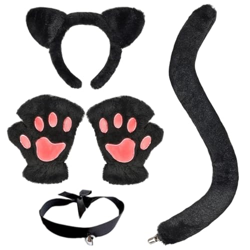 LejeMaek 5pcs/Set Cat Costume Black Cat Ohrs und Schwanzset mit Klauenhandschuhen und Kragen für Erwachsene Kinder für Halloween, Anime Cosplay, Partykostüme LejeMaek 5pcs/Set Cat Costume Black Cat Ohrs und Schwanzset mit Klauenhandschuhen und Kragen für Erwachsene Kinder für Halloween, Anime Cosplay, Partykostüme von LejeMaek