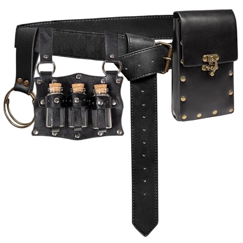 LejeMaek Renaissance -Gürtelbeutel, verstellbare Vintage Leder mittelalterliche Gürtelbeutel mit Trankflaschen für Halloween -Cosplay -Kostüm -Accessorie Renaissance, mittelalterlicher Po von LejeMaek