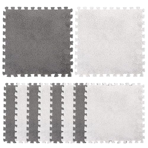 Schaumbodenfliesen 10 Stcs Plüsch Schaumbodenmatte 11, 8x11, 8 Zoll Quadratische ineinandergreifende Teppichfliesen Flauschige Babyspielmatte Klettern für Kinderzimmer Dekor graue weiße Plüsch Schaumbodenfliesen 10 Stcs Plüsch Schaumbodenmatte 11, 8x11, 8 Zoll Quadratische ineinandergreifende Teppichfliesen Flauschige Babyspielmatte Klettern für Kinderzimmer Dekor graue weiße Plüsch von LejeMaek