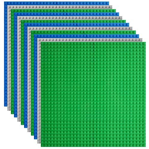 Lekebaby 12 Platten-Set Bauplatte Kompatibel mit Meisten Marken, 25 * 25cm, Grüne Blaue Graue Grundplatte von Lekebaby