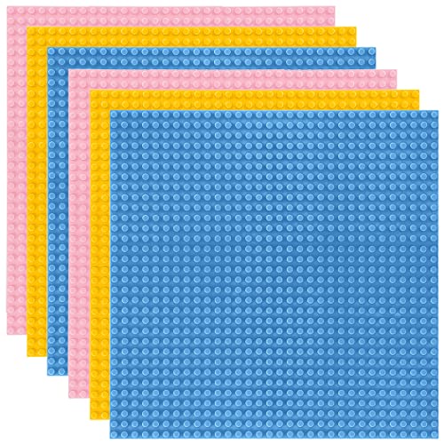 Lekebaby 6 Platten-Set Bauplatte Kompatibel mit Meisten Marken, 25 * 25cm, Blau Gelb Rosa Grundplatte von Lekebaby