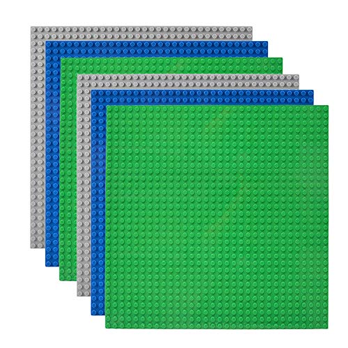 Lekebaby 6 Platten-Set Bauplatte Kompatibel mit Meisten Marken, 25 * 25cm, Grüne Blaue Graue Grundplatte von Lekebaby