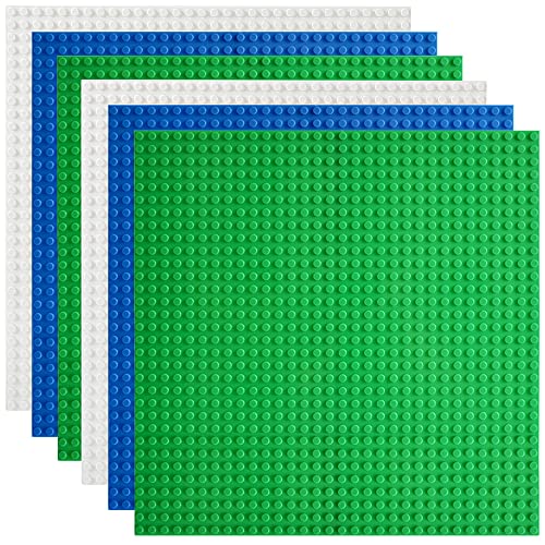 Lekebaby 6 Platten-Set Bauplatte Kompatibel mit Meisten Marken, 25 * 25cm, Weiß Blau Grün Grundplatte von Lekebaby