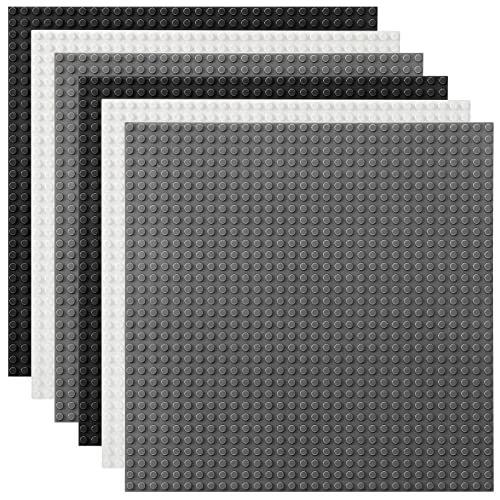 Lekebaby 6 Platten-Set Bauplatte Kompatibel mit Meisten Marken, 25 * 25cm, Weiß Dunkelgrau Schwarz Grundplatte von Lekebaby