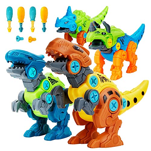 Lekebaby Dinosaurier Montage Spielzeug, 4 Stück DIY Jurassischer Dinosaurier Spielzeug mit Werkzeugen, Dinosaurier Geschenk für Jungen Mädchen 3 4 5 Jahre, Oster Geschenke Junge von Lekebaby