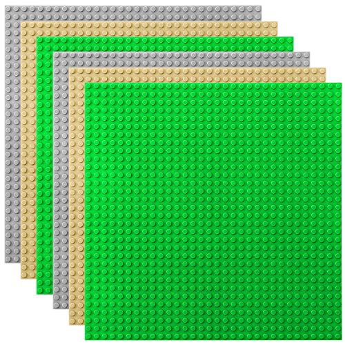 Lekebaby Klassische Grundplatten, 25,4 x 25,4 cm, große Bauplatten, 100 % kompatibel mit allen großen Marken, 6 Stück, für Kinder ab drei Jahren, grün/hellgrau/sand von Lekebaby