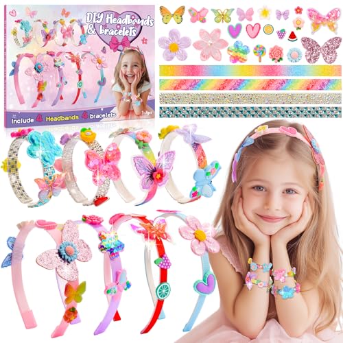 Leksakber Bastelset Kinder ab 3-9 Jahre, Schmuck Armbänder Selber Spielzeug Geschenk Mädchen 3-9 Jahre Machen Haarreifen Mädchen Basteln ab 4-7 Jahre Geburtstagsgeschenk Kreatives für Mädchen von Leksakber