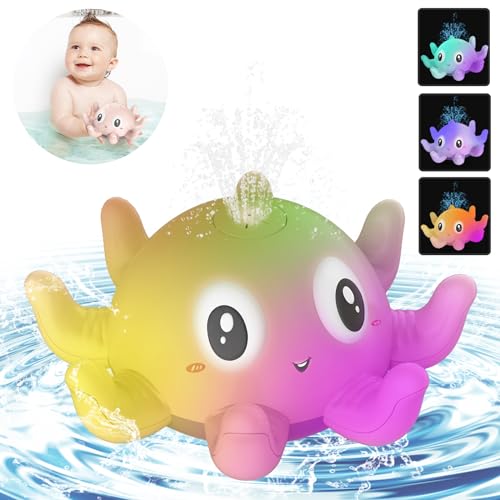 Lekwaiin Badewannenspielzeug Baby Badespielzeug, LED Oktopus Wasserspielzeug Induction Automatischer Wasserstrahl Spielzeug Geschenk für Baby Kinder ab 1 2 3 Jahre von Lekwaiin