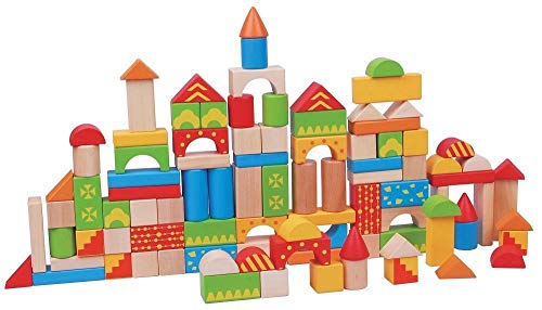 Lelin 100 Holzbausteine Spielzeug Wanne für Kinder ab 12 Monaten von Lelin