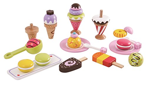Lelin Eiscreme-Spielset aus Holz für Kinder - 25-teiliges Pretend Play Dessert Spielzeug mit Lutschern, Macarons & Zubehör - Bunte Pädagogische Küche Rollenspiel für Jungen Mädchen Alter 3+ von Lelin