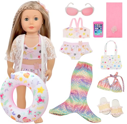 11 Stück 45,7 cm große amerikanische Puppen-Badeanzug mit Zubehör, modische 45,7 cm große Puppen-Sommer-Outfits einschließlich Meerjungfrauen-Outfits, Schwimmkreis, Tasche, Telefon, Schuhe 11 Stück 45,7 cm große amerikanische Puppen-Badeanzug mit Zubehör, modische 45,7 cm große Puppen-Sommer-Outfits einschließlich Meerjungfrauen-Outfits, Schwimmkreis, Tasche, Telefon, Schuhe von Lembani