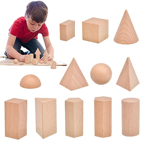 Geometrische Holzkörper, 3D-Geometrie-Miniatur-Set | Solide Figuren Geometrie Miniatur-Set | Montessori-Lernspielzeug, solide Figuren, Geometrie-Miniatur, 3D-Formblöcke, hölzernes Montessori-Spielzeug von Lembeauty