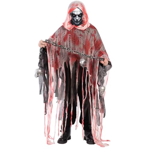 Halloween Geisters Umhang mit Kapuze, Halloween Kostüm Gruselig, Sensenmann Kostüm Erwachsene, Halloween-Kostüme Horror, Gruselige Aktivitäten Cosplay Kostüme Für Herren Damen von Lembeauty