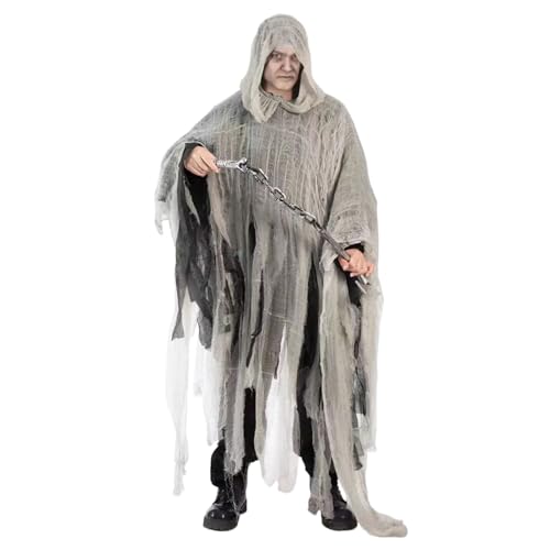 Halloween Geisters Umhang mit Kapuze, Halloween Kostüm Gruselig, Sensenmann Kostüm Erwachsene, Halloween-Kostüme Horror, Gruselige Aktivitäten Cosplay Kostüme Für Herren Damen von Lembeauty