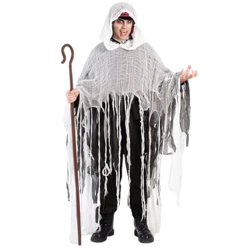 Halloween Geisters Umhang mit Kapuze, Halloween Kostüm Gruselig, Sensenmann Kostüm Erwachsene, Halloween-Kostüme Horror, Gruselige Aktivitäten Cosplay Kostüme Für Herren Damen von Lembeauty