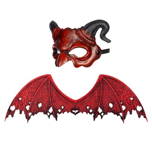 Lembeauty Teufelsflügel und Gesichtsbedeckung, Teufelskostümzubehör,Vlies-Teufel-Cosplay-Flügel mit halber Gesichtsbedeckung | 2-teiliges Set, Kostümzubehör, Fotografie-Requisite, Halloween-Zubehör von Lembeauty