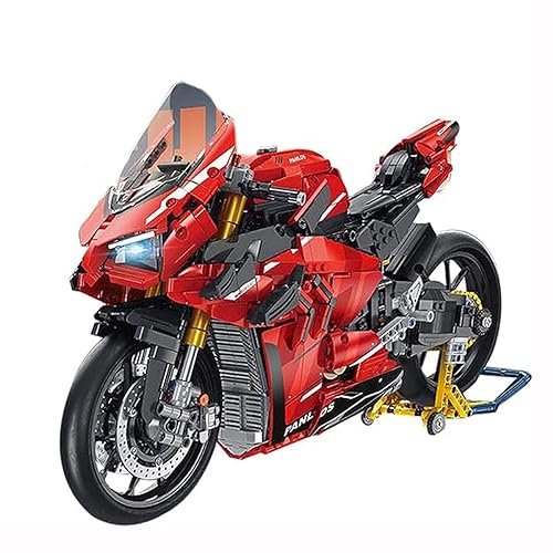 Lemess Technik Motorrad Bauklötze für Ducati V4S, 1/5 Motorrad Anzeige Modell, 2129 Stücke mit Licht, MOC Bausteine Konstruktionsspielzeug Kompatibel mit Lego von Lemess