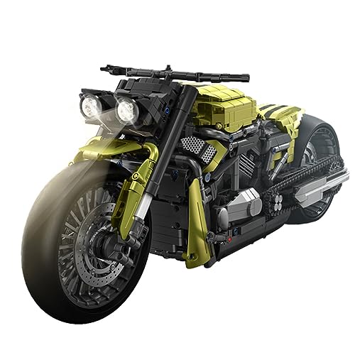 Lemess Technik Motorrad Bauklötze für Harley Davidson Night Rod, 1/5 Motorrad Anzeige Modell, 2427 Stücke mit Licht, MOC Bausteine Konstruktionsspielzeug Kompatibel mit Lego von Lemess