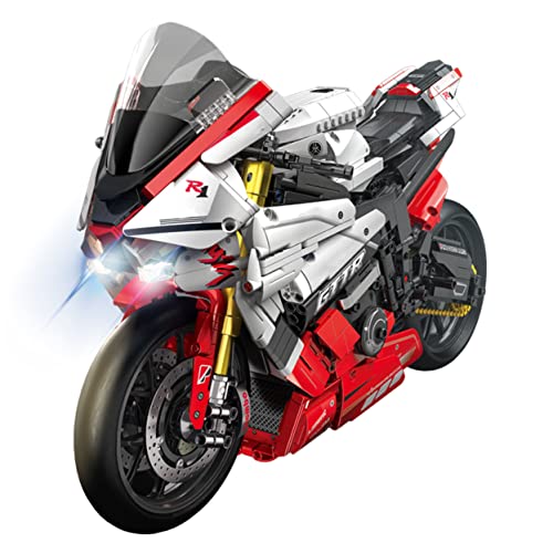Lemess Technik Motorrad Bauklötze für Yamaha R1, 1/5 Motorrad Anzeige Modell, 2333 Stücke mit Licht, MOC Bausteine Konstruktionsspielzeug Kompatibel mit Lego von Lemess