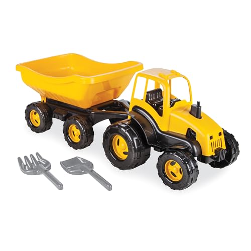 Lemodo Kinder Traktor Spielzeug ab 3 Jahre, Traktor mit Anhänger, Spielzeug Trecker mit Zubehör, Spielzeugtraktor, Bauernhof Spielzeug mit Kleiner Schaufel und Rechen von Lemodo